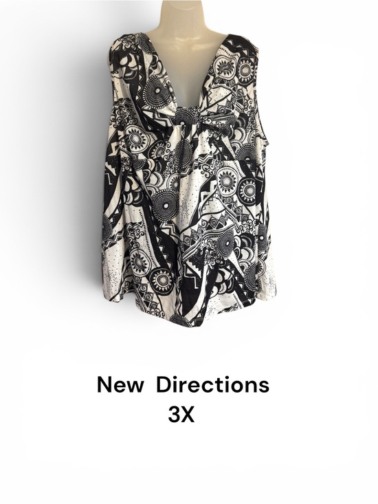 new directions Tops - NEW DIRECTIONS  Black and White Printed Sleeveless Top PLUS: 3X    #Z